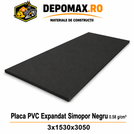 Placa rigida PVC Simopor Negru 0.58 g/cm3, 3x1530x3050 mm